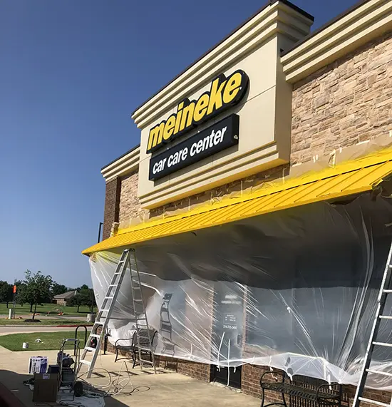 PaintMor Painters professional business exterior painting of a store front in North Dallas.